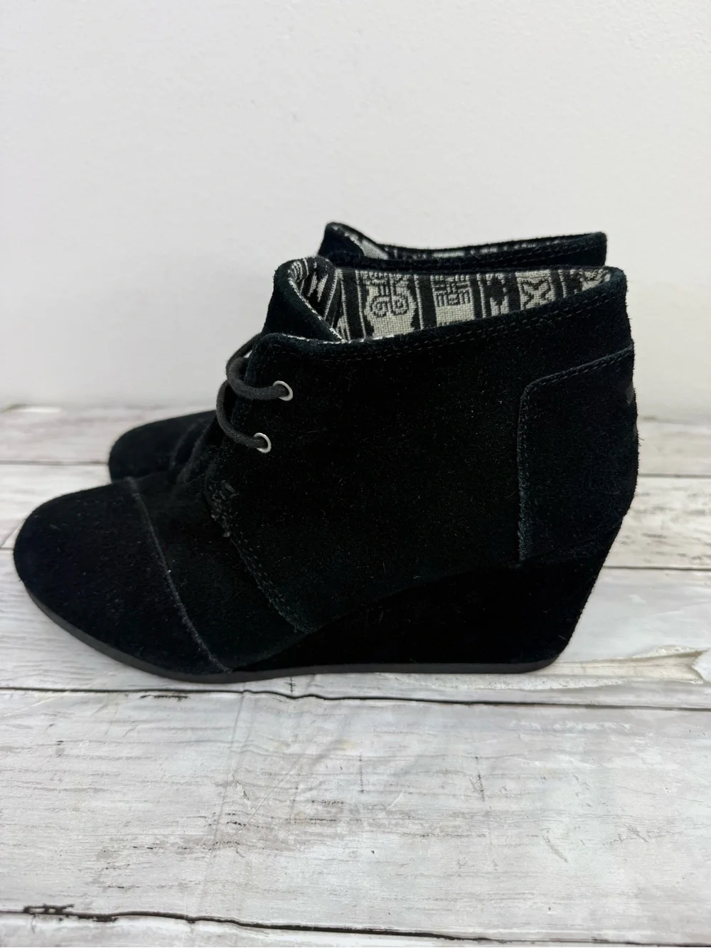 Toms Black Velvet Wedge Ankle Booties
